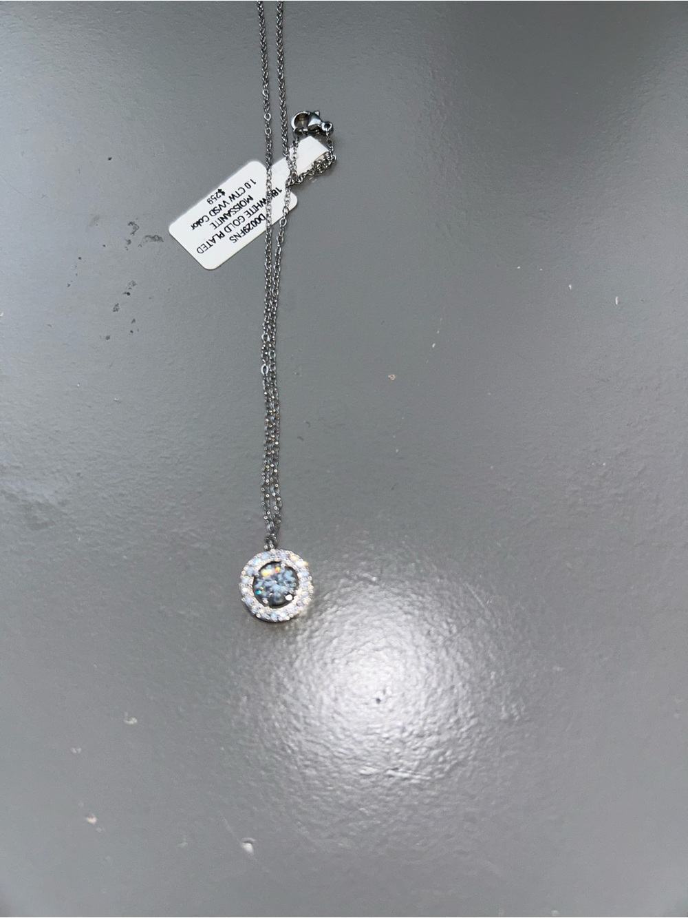 Sterling Silver Blue Crystal Halo Moissanite  Pendant Necklace